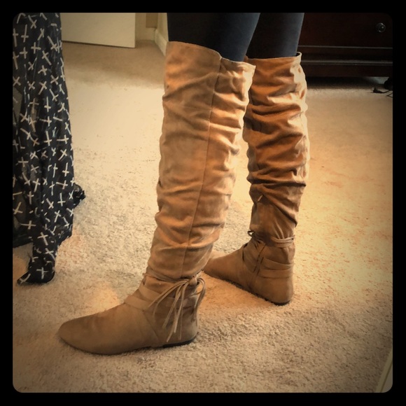 JustFab Shoes - Taupe over the knee boots JustFab Shoes - Taupe over the knee boots